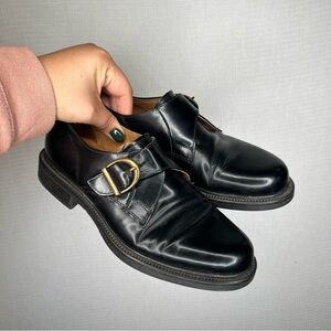 Lavorazione Antigiana Black Leather Monk Strap Slip-On Loafers